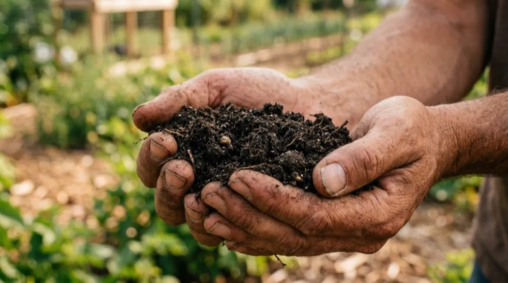 Mains tenant de la terre fertile